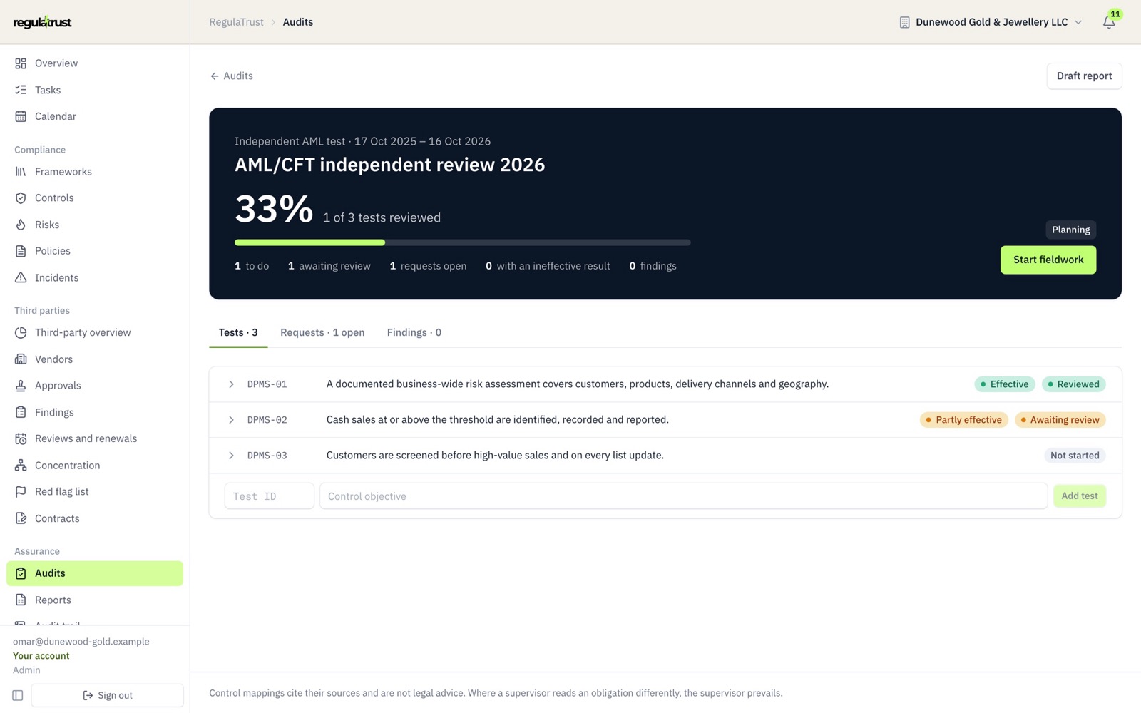 An AML/CFT independent review in progress: tests, requests and findings