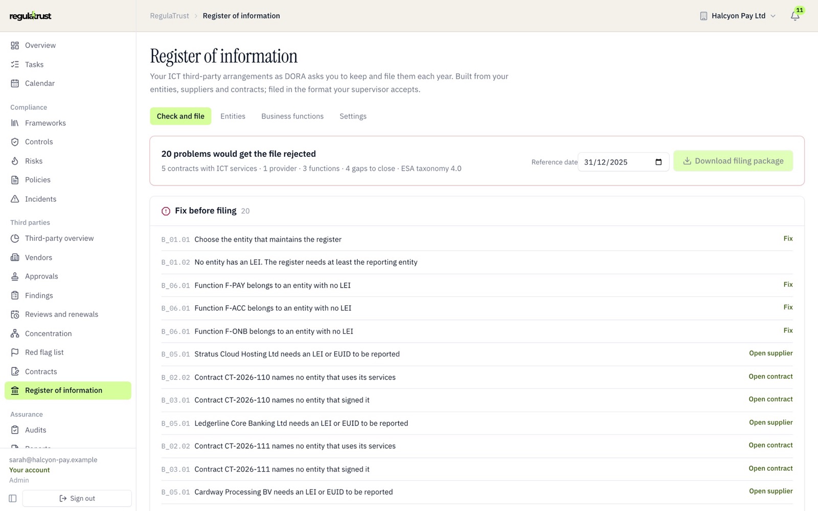 A Register of Information, with what to fix before filing